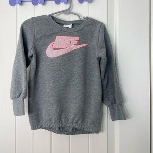 NWOT Nike toddler girl’s gray embroidered logo decal elastic hem crewneck top 3T